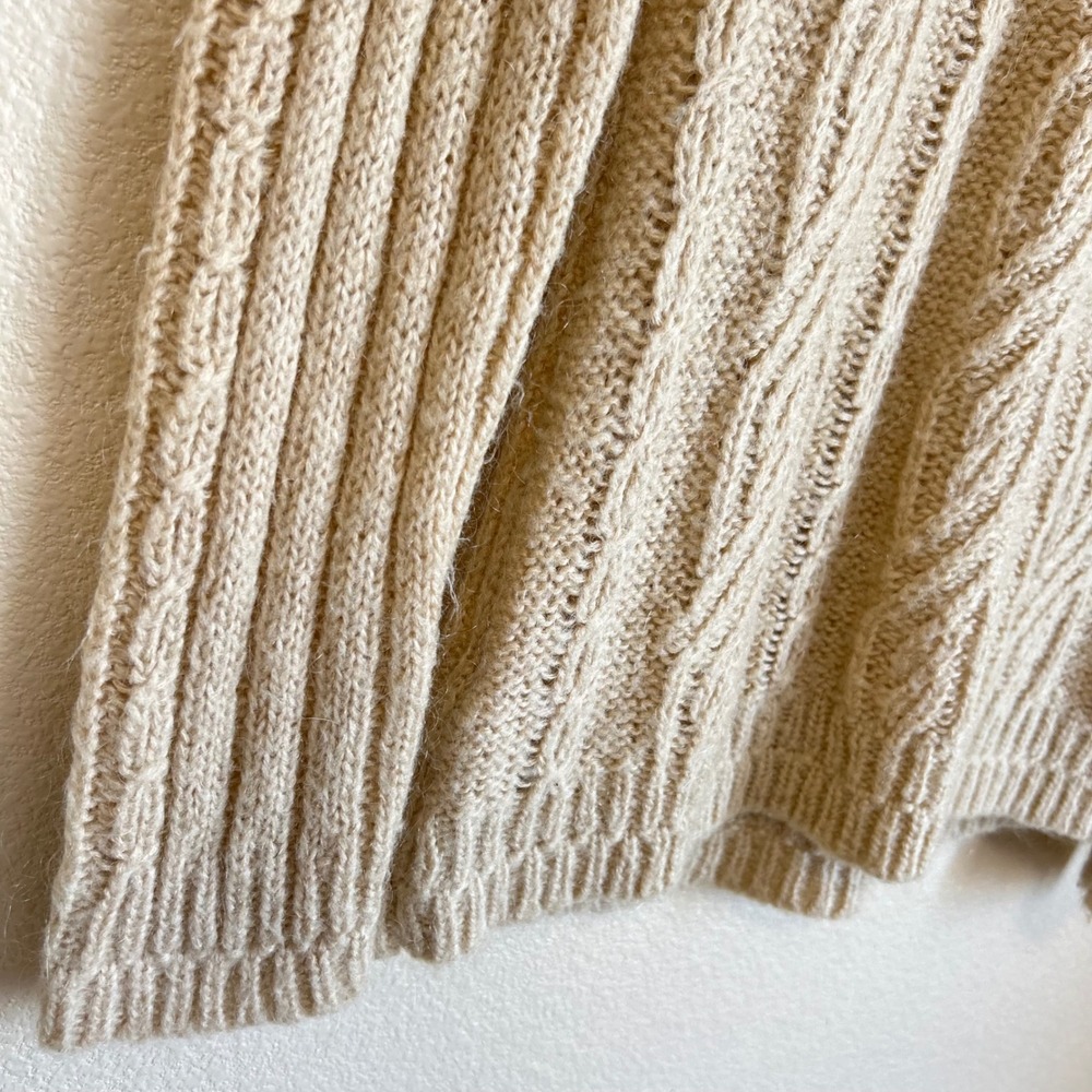 Y2K LOFT Mohair Blend Knit Sweater Beige Scoop Off Shoulder Size S Pointelle - Picture 8 of 9